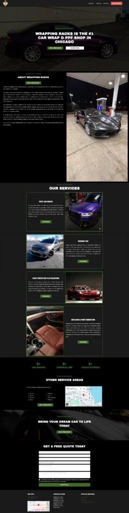 High-Conversion Vehicle Wrap and Window Tint Website for Chicagoland | Wrapping Racks screenshot