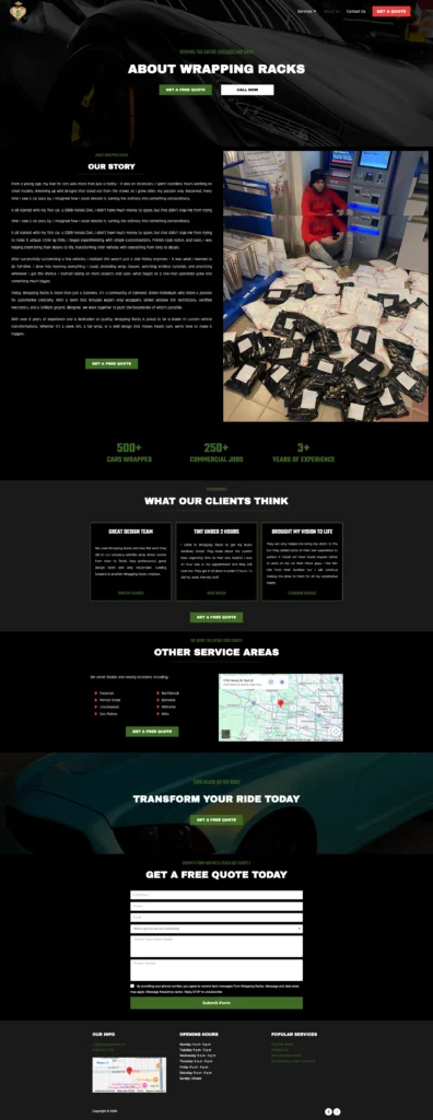 High-Conversion Vehicle Wrap and Window Tint Website for Chicagoland | Wrapping Racks screenshot